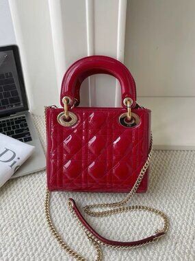 Dior Patent Quilted Mini Tote in Glossy Red with Gold Hardware